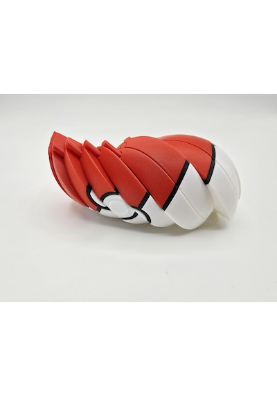 3d Baskı Pokebal - Segmentli Pokeball Dekoratif Küre-kırmızı