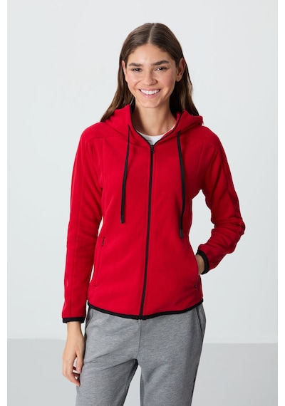 Tommy Life Kırmızı Kalın Yumuşak Dokulu Kapüşonlu Standart Fit Nakışlı Polar Kadın Sweatshirt -97287 Kırmızı