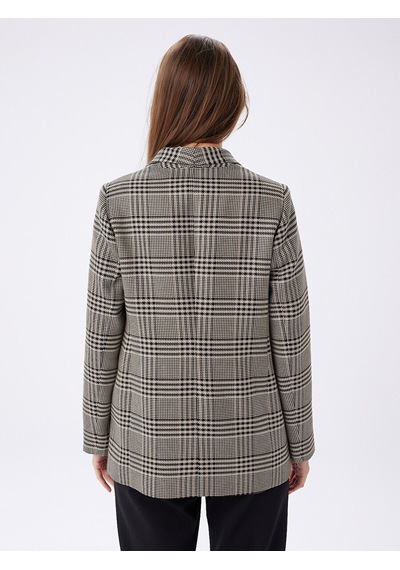 Faik Sönmez Yakası Aplike Detaylı Kazayağı Desen Blazer Ceket W27ckt015 Uw27ckt01534 Bej