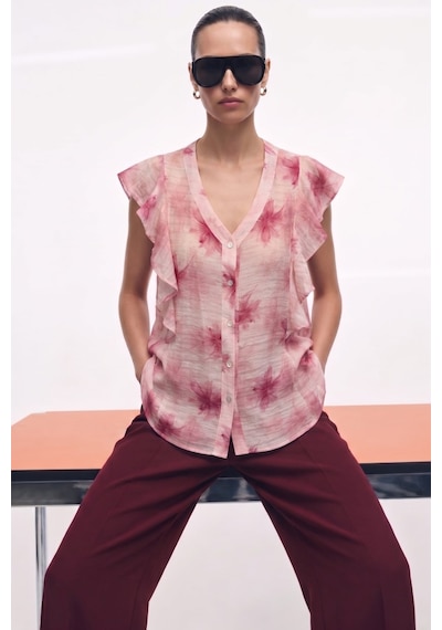 Sateen Fırfır Detaylı Gömlek - Pembe-137364