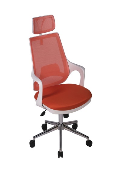Ofisbazaar Buya Beyaz Fileli Ofis Koltuğu Ergonomik Ve Modern Tasarım Turuncu Turuncu