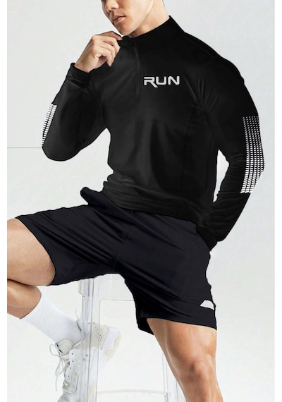 Ghassy Co. Erkek Running Hızlı Kuruma Nem Emici Teknik Performan Uzun Kollu T-shirt Siyah