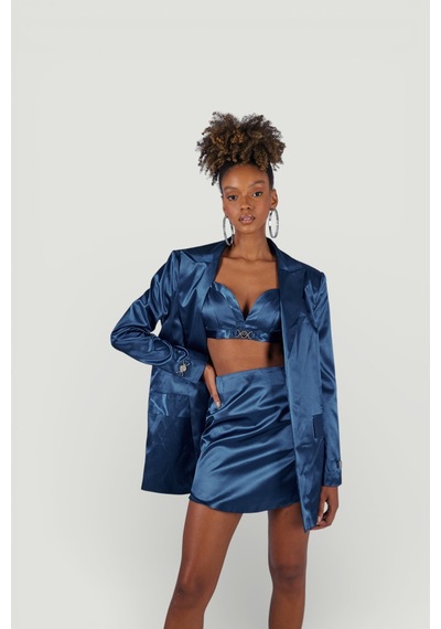 Holly Lolly Vatkalı Uzun Kol Astarlı Saten Fancy Blazer Ceket Lacivert