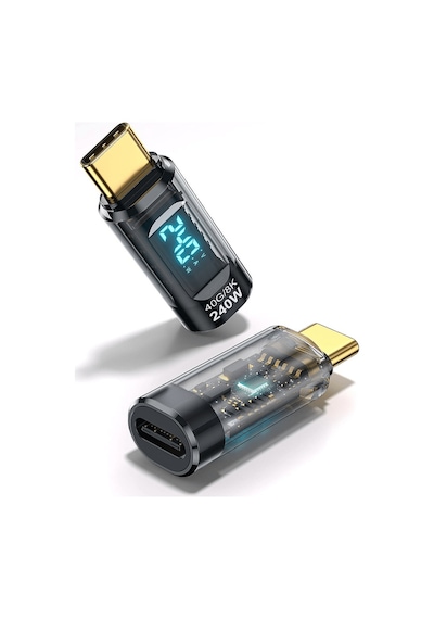 Robodünya 240w Usb 3.1 Type-c Dijital Güç Ölçer Adaptör 40gbps Veri Aktarımı, 8k Görüntü Destekli Voltaj Akım Watt Göstergeli