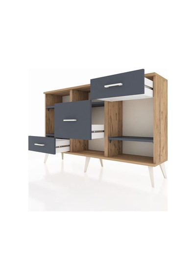 Arges Konsol 4 Raflı 3 Çekmeceli 132x30x83 Çam-antrasit/antrasit Antrasit/antrasit Arges Konsol 4 Raflı 3 Çekmeceli 132x30x83 Çam-antrasit/antrasit Antrasit/antrasit