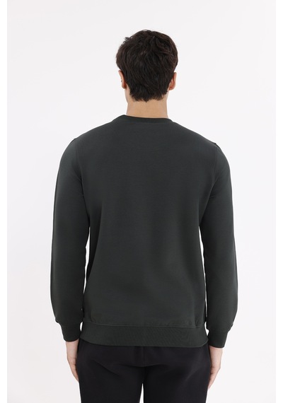 Rowinger Minimal Logolu Bisiklet Yaka Ribana Manşetli Rahat Kalıp Mevsimlik Sweatshirt Haki