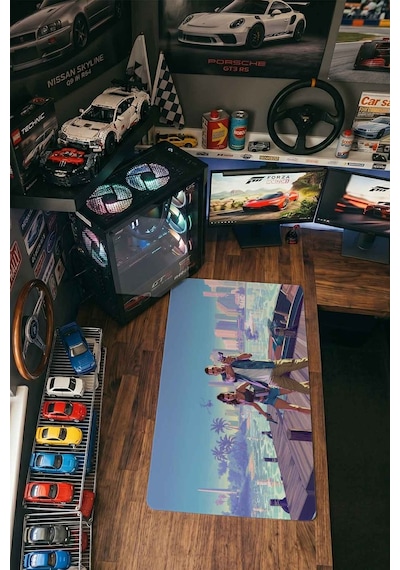 Gta 6 Vice City Sahil Aksiyon 40x90 Cm Oyuncu Mousepad Kaymaz Taban Büyük Boy Siyah