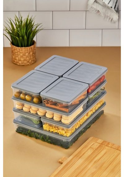 Multi Box 9 Parça 4 Farklı Boy Saklama Kabı Seti - Dondurucu & Mikrodalga Uyumlu Gri