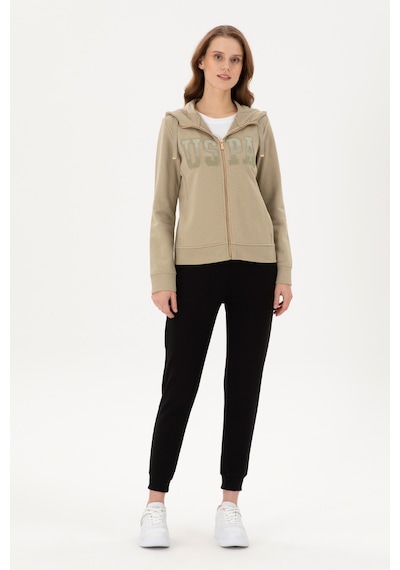 U.S. Polo Assn.  Kadın Açık Haki Basic Kapüşonlu Sweatshirt 50289540-VR183