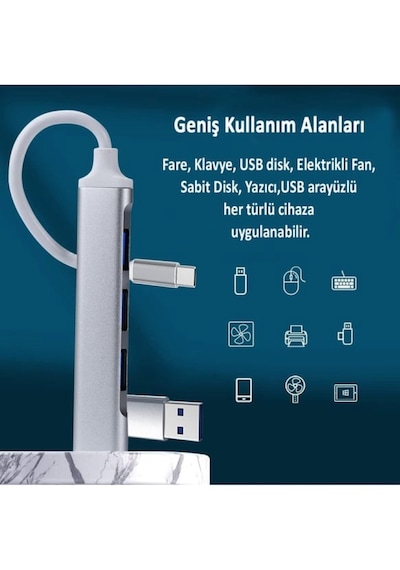 Type-c Hub 4 Portlu Çoklu Adaptör