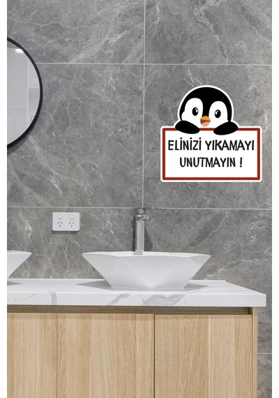 Sevimli Pengu Sticker Ellerinizi Yıkamayı Unutmayın Etiketi Standart