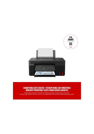 Canon Pixma G2470 Tarayıcı + Fotokopi Renkli Çok Fonksiyonlu Mürekkep Püskürtmeli Yazıcı Canon