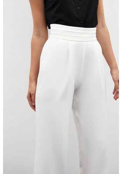 Sateen Bel Detaylı Cepli Pantolon - Ekru