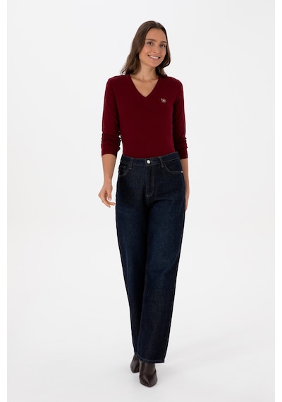 U.S. Polo Assn. Kadın Bordo V Yaka Basic Kazak 50307727-VR014