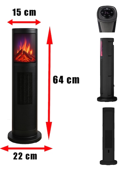 Hoogar German 2075 L Black Oben Seri Oled Şömineli Ekran Dijital Kule Tipi Turbo Hızlı Isıtıcı