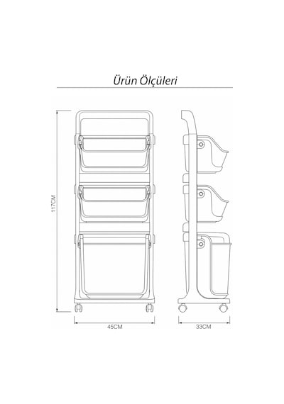 Banyo Mutfak Çocuk Odası Düzenleme Raf Çok Amaçlı Tekerlekli Modüler Organizer Sepet Beyaz
