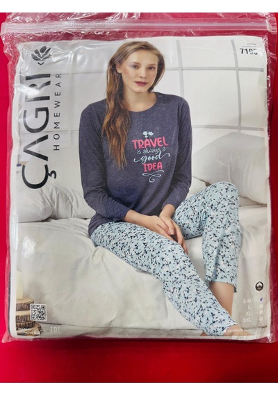 Çağrı Bayan Pijama Takımı-7195 Antrasit-açık Mavi