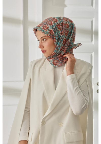 Silk Home Soft Eşarp 73093-19 Gök Mavi, Kırmızı, Ekru, Koyu Gri