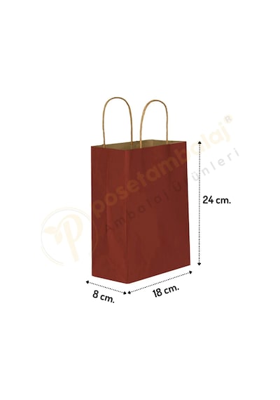 Bordo Kraft Çanta Küçük Boy 18x8x24 Cm 25 Adet