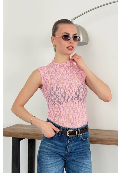 Verymoda Sıfır Kol Dantel Bluz D2750 Pembe