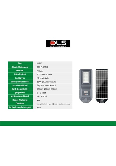 100w Profesyonel Solar Sokak Armatürü Tüm Gece Aydınlatma Güneş Enerjili Slr-102-100-01
