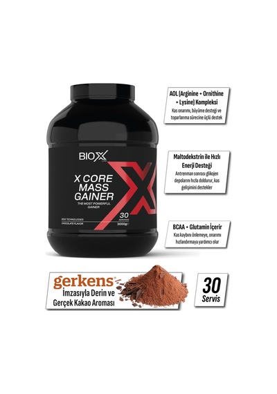 Mass Gainer Çikolata Aromalı 3 Kg 30 Servis X Core Karbonhidrat Tozu + Shaker