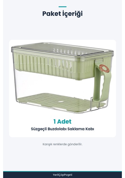 Süzgeçli Buzdolabı Saklama Kabı - Organizer - Vakum Mühürlü Kapak Çok Renkli