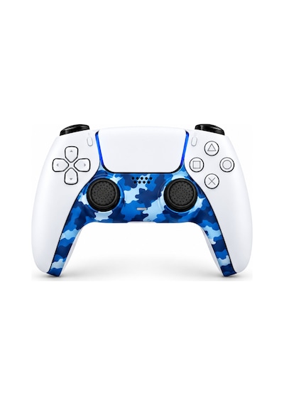 Ps5 Dekoratif Trim Analog Koruyucu Silikon Kılıf Set Playstation 5 Dualsense Renkli Ön Şerit Aksesuar Kamuflaj Mavi 3 Adet