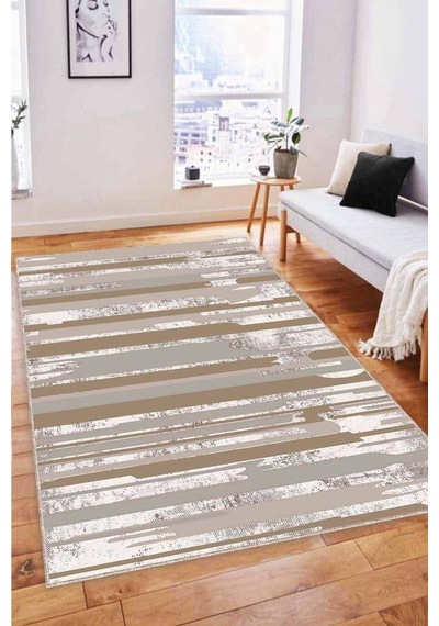 Bej Spor Kaymaz Tabanlı Makinede Yıkanabilir Halı Fh09n11