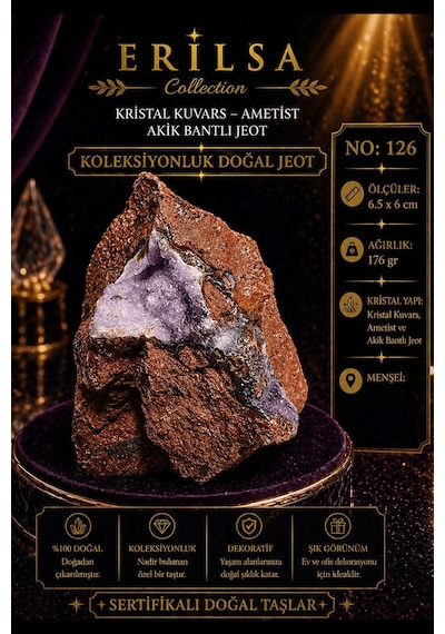 Sertifikalı Kristal Kuvars Ametist Akik Bantlı Jeot Koleksiyonluk 51191937
