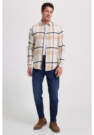 Tudors Erkek Slim Fit Dar Kesim Kareli Kışlık Oduncu Gömlek-42346 Ekru