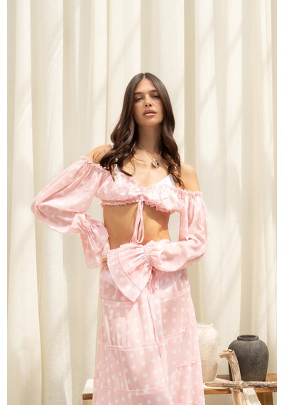 Mai Collection Samos Puantiyeli Pembe Crop Etek Takım