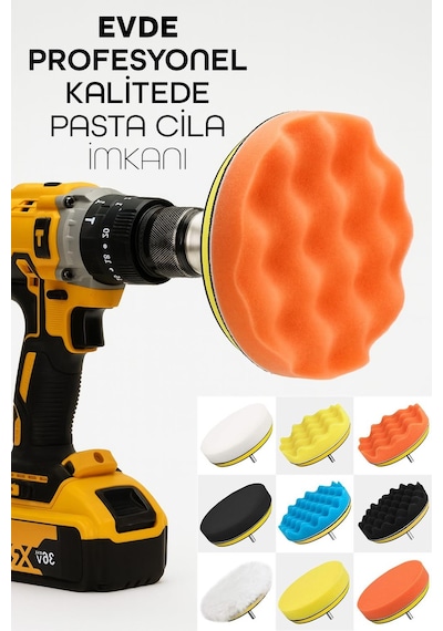 150mm 11 Parça Mega Boy Pasta Cila Elyaf Polisaj Süngeri Matkap Uyumlu Parlatma Seti
