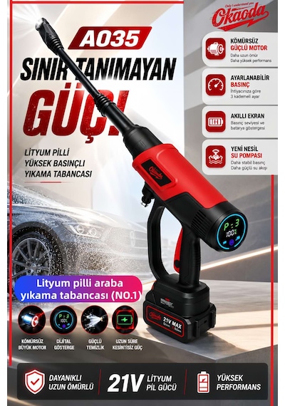 Okaoda 2026 En Yeni Teknoloji A035 Koleksiyonluk Kalite 4825 Kömürsüz Motorlu Araba Yıkama Tabancası 90 Bar