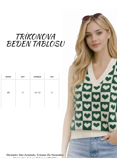 Trikonova Kalpli V Yaka Regular Kadın Süveter Yeşil