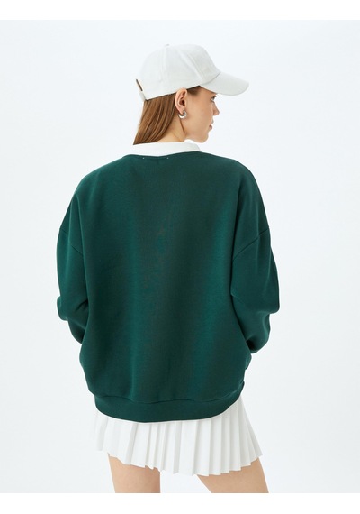 About Blank Polo Yaka Kolej Baskılı Şardonlu Oversize Sweatshirt Acı Kahverengi