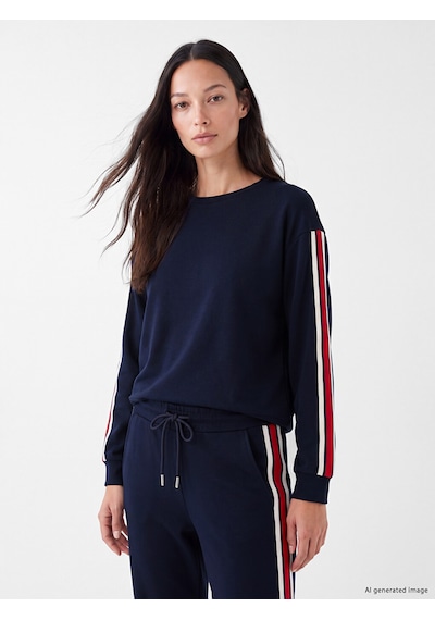 Lcw Everyday Lacivert Şeritli Soft Touch Kadın Sweatshirt