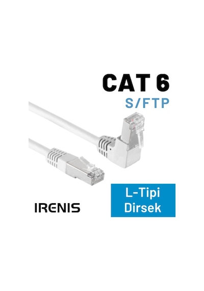 IRENIS CAT6 S/FTP Dirsek Kablo, 2 Metre Beyaz
