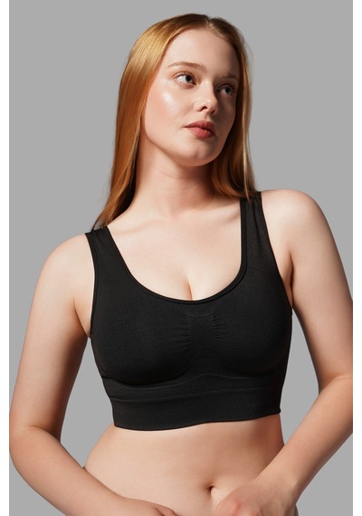 Fit Women Kalın Askılı Pedsiz Büstiyer Korsesi siyah Seamless 5050