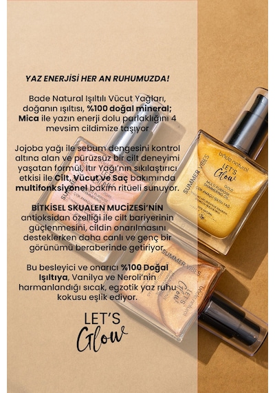 Bade Natural Gold Bitkisel Skualan İçerikli Çok Amaçlı Nemlendirici﻿﻿ Işıltılı Yağ 50 ML