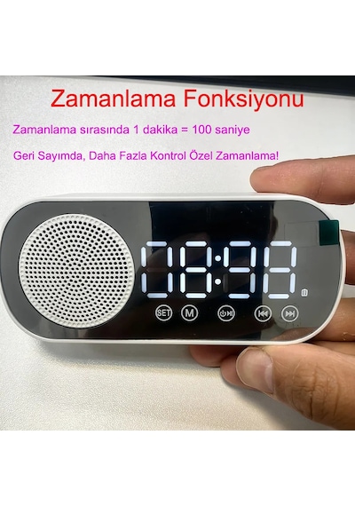 Akıllı Çalar Saat Fm Radyo Bt Modu Çift Alarm Şarj Edilebilir Pil Ve Parlaklık Ayarlı Tasarım Pembe