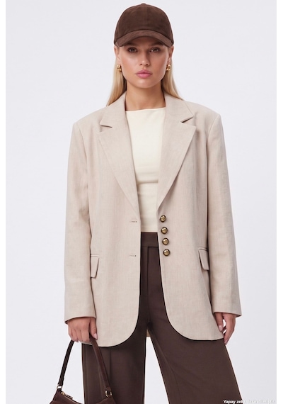 Ritnice Kadın Jonas Astarlı Cepli Bej Lux Oversize Blazer Ceket