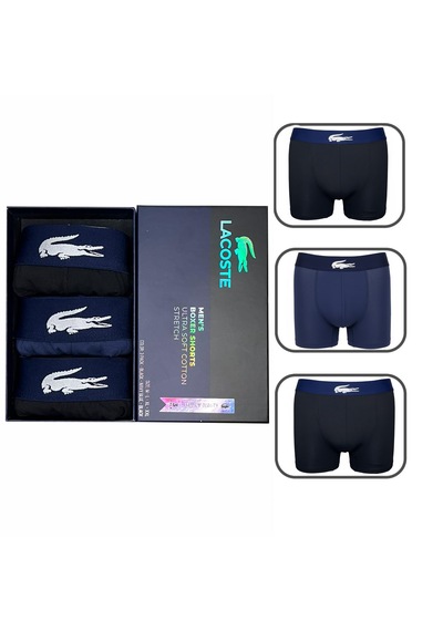 Lacoste Erkek 3'lü Boxer Set %100 Organik Pamuk Lacivert - Siyah - Antrasit