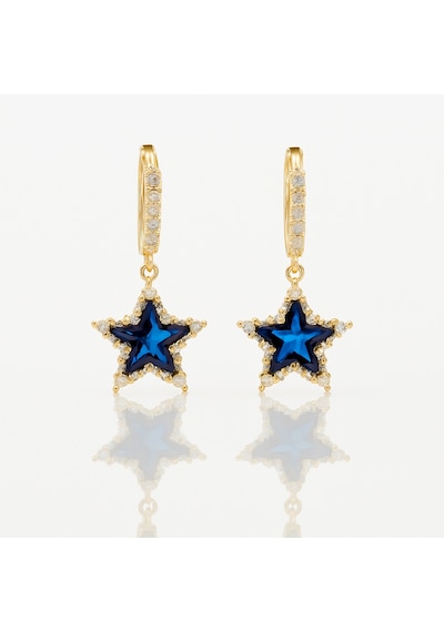 14k Gold Plated Blue Star Drop Küpe Gold