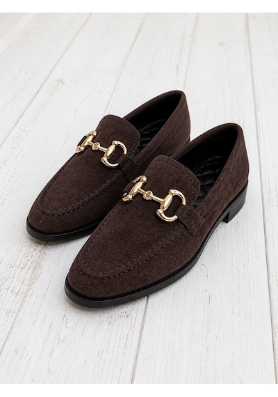 Mona Garantili Metal Tokalı Deri Kadın Loafer Günlük Ayakkabı Kahve