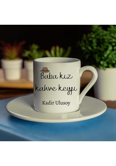 İsme Özel Babalı Kızlı Kahve Fincan Seti Beyaz
