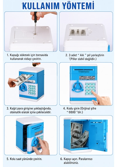 Çocuk Dijital Fotoğraf Makinesi + Şifreli Elektronik Kumbara Seti Eğitici Oyuncak Para Biriktirme & Fotoğraf Çekme