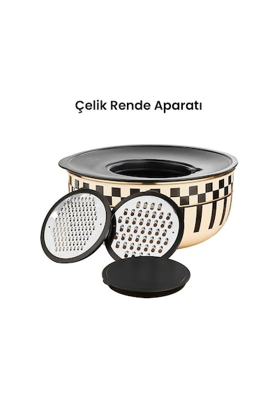 Prime Cream 5 Parça Rendeli Saklama Ve Karıştırma Kabı 24 Cm Ve Emaye Sosluk Sütlük 14 Cm Krem