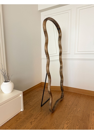 Effe Doğal Ahşap Çerçeveli Bulut Model 180x80 Cm Ceviz Ayakli Boy Aynasi