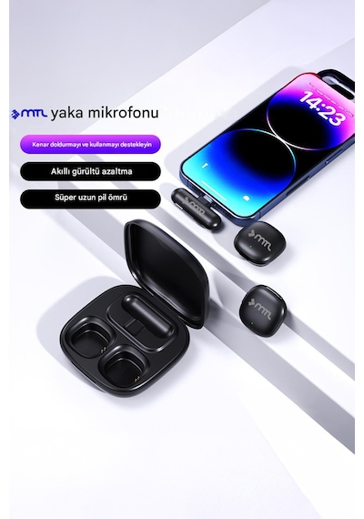 Type-c Mini Kablosuz Bluetooth 2 Kişilik Yaka Mikrofonu Yapay Zeka Destekli Uzun Pil Ömrü Mt936